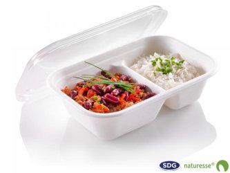 Take-away tray in cellulose pulp 1000ml, 2 compartments - N397