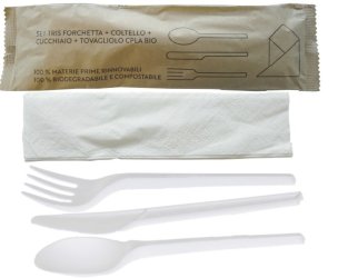 SET TRIS FORK-KNIFE-SPOON + NAPKIN CPLA BIO 26889